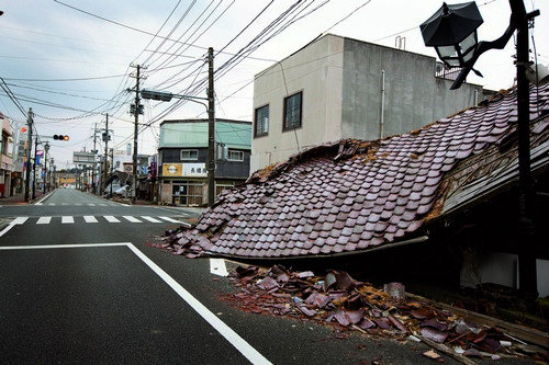 Deserted streets, in Namie town, inside the 20kilometre nuclear exclusion zone (which has been evacuated due to high levels of nuclear radiation contamination from the explosion of Fukushima Daiichi nuclear plant on March 11th 2011, following the earthqua