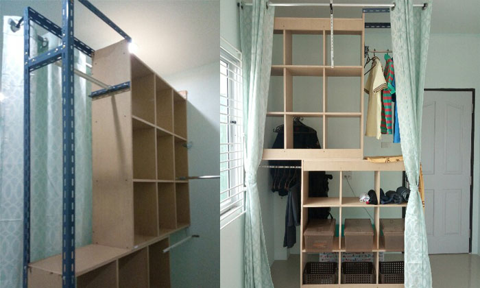 DIY ตู้เสื้อผ้า walk in closet บ้าน บ้าน ใช้ของทึ่มีอยู่ให้เกิดประโยชน์ รวมงบ 1,638 บาท