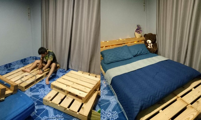 จ่ายแพงกว่าทำไม!? ชมไอเดียเตียงสุดวินเทจจากไม้พาเลท ในงบเพียง 800 บาท