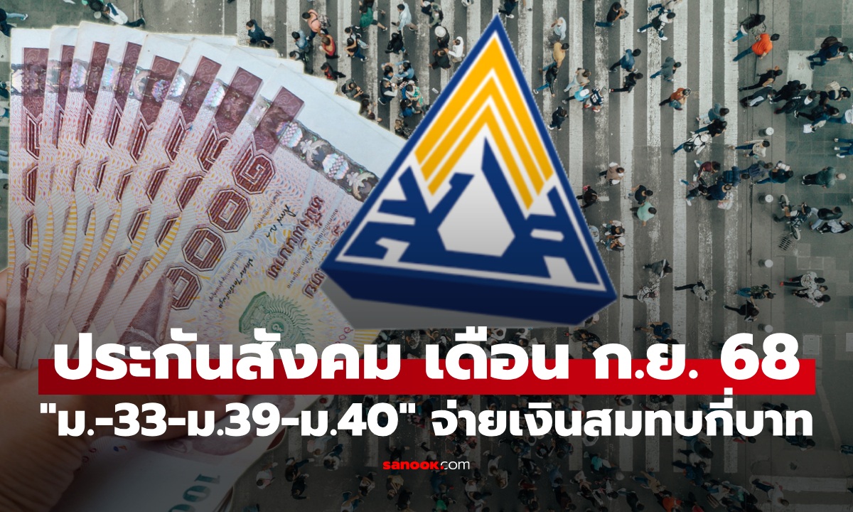 เงินสมทบประกันสังคม ม.33-ม.39-ม.40 เดือนกันยายน 2568 จ่ายเท่าไหร่