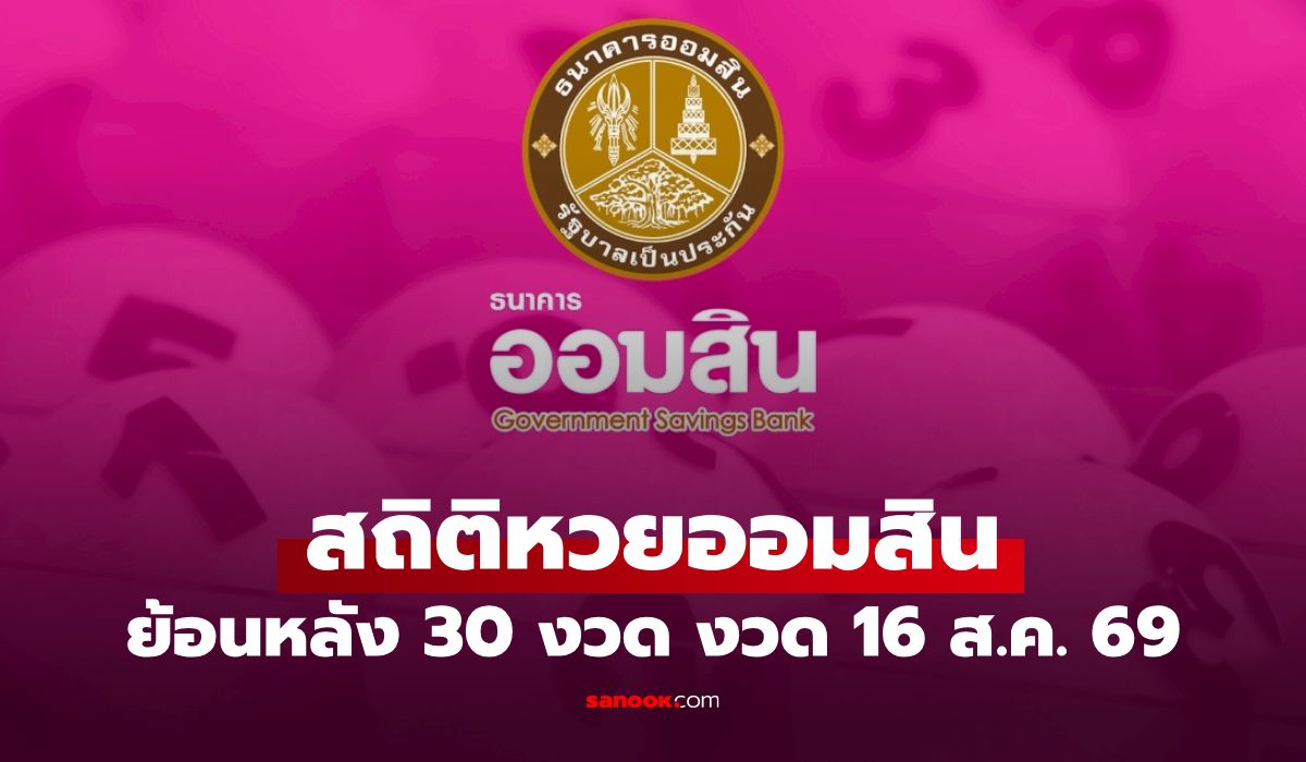 สถิติหวยออมสิน 16 สิงหาคม 2569 ผลสลากออมสิน 16/8/69 วันนี้