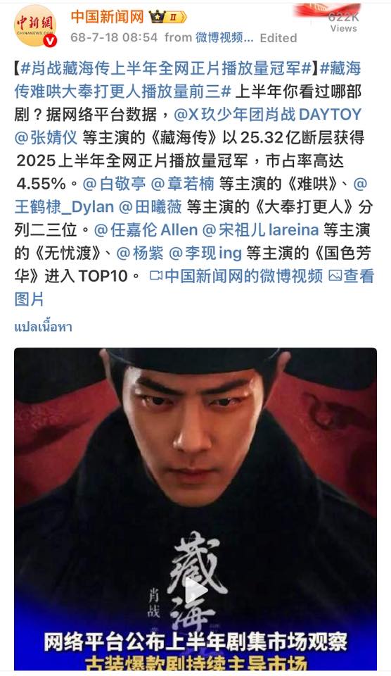 ซีรีส์จีนยอดวิวสูงสุดครึ่งปีแรก 2025