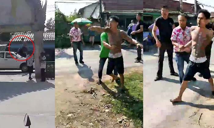 ชายคลุ้มคลั่ง! ไล่ทุบ-กระทืบรถชาวบ้าน พังเสียหาย