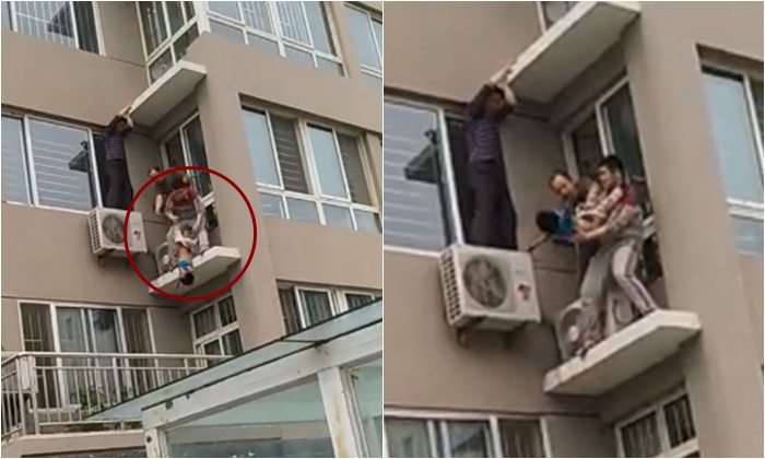 สุดหวาดเสียว เด็กชายตกตึกชั้น 5 เพื่อนบ้านปีนระเบียงชั้น 2 คว้าขาไว้ทัน