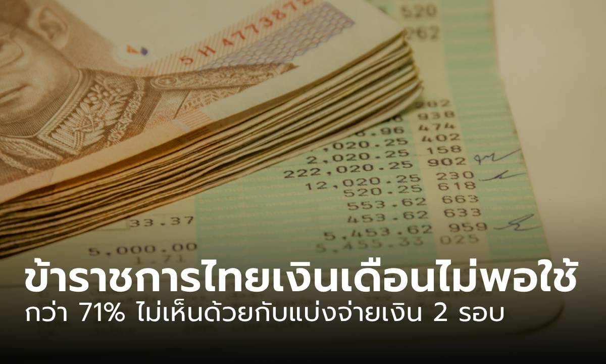นิด้าโพลเผย “ข้าราชการไทย” เงินเดือนไม่พอใช้ กว่า 71% ไม่เห็นด้วยกับแบ่งจ่าย 2 รอบ