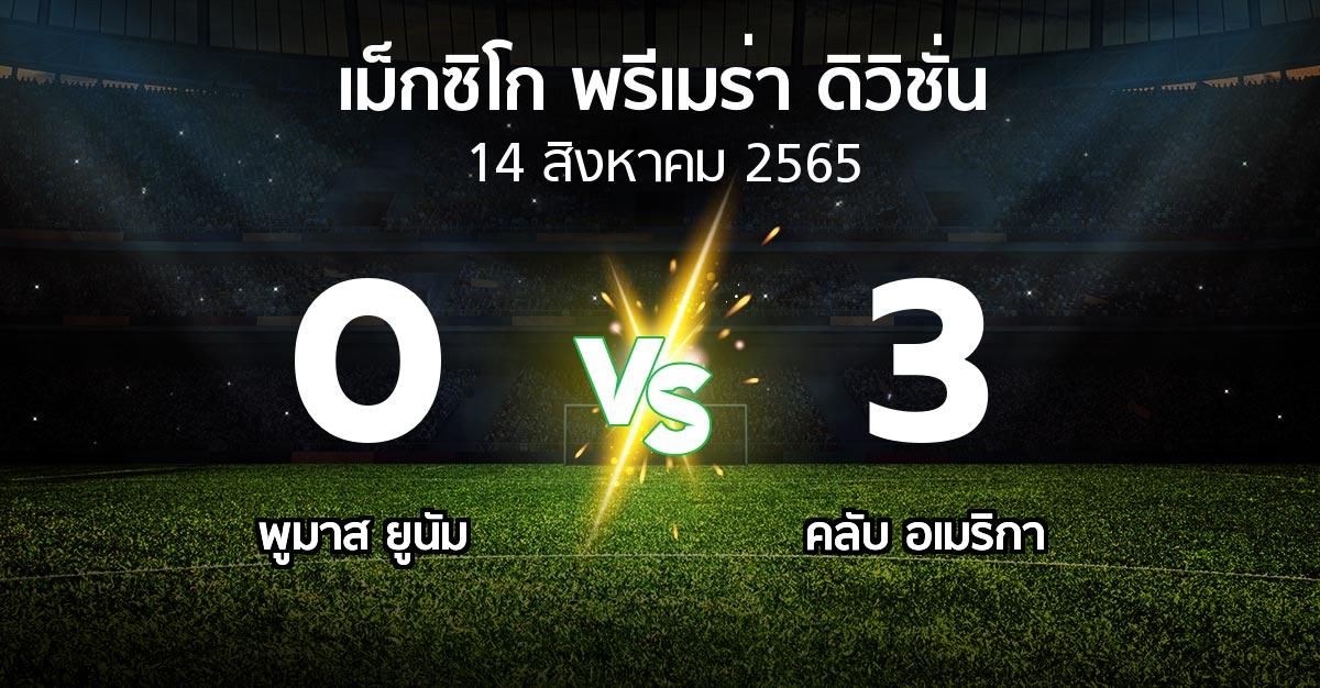 ผลบอล : พูมาส ยูนัม vs คลับ อเมริกา (เม็กซิโก-พรีเมร่า-ดิวิชั่น 2022-2023)