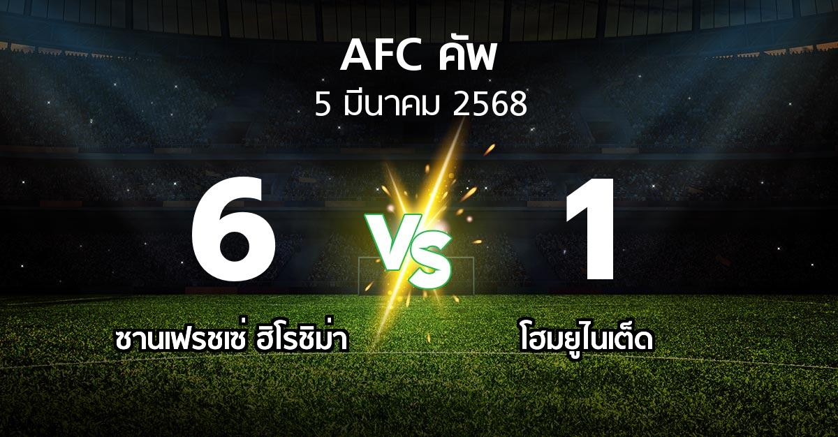 ผลบอล : ซานเฟรชเซ่ ฮิโรชิม่า vs โฮมยูไนเต็ด (เอเอฟซีคัพ 2024-2025)