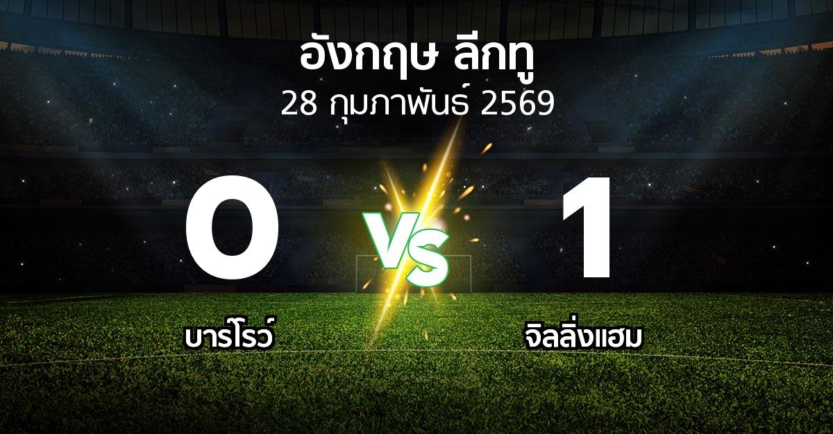 ผลบอล : บาร์โรว์ vs จิลลิ่งแฮม (อังกฤษดิวิชั่น2 2025-2026)
