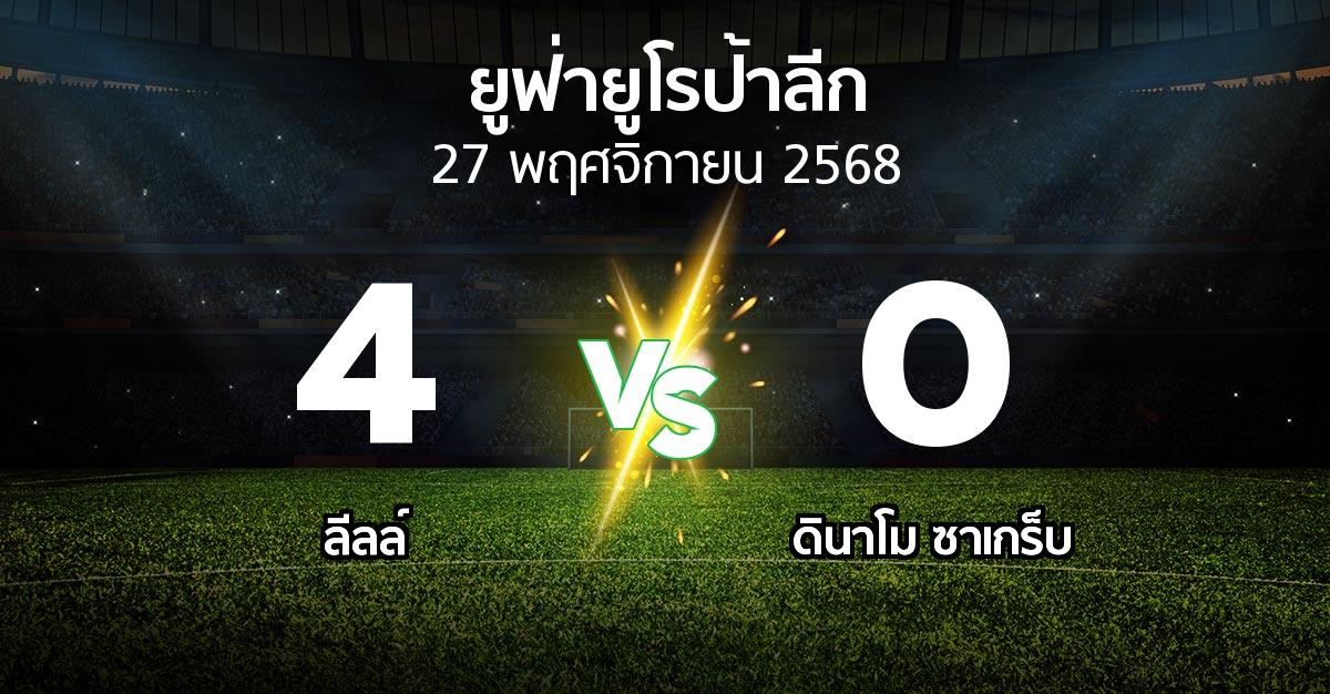 ผลบอล : ลีลล์ vs ดินาโม ซาเกร็บ (ยูฟ่า ยูโรป้าลีก 2025-2026)