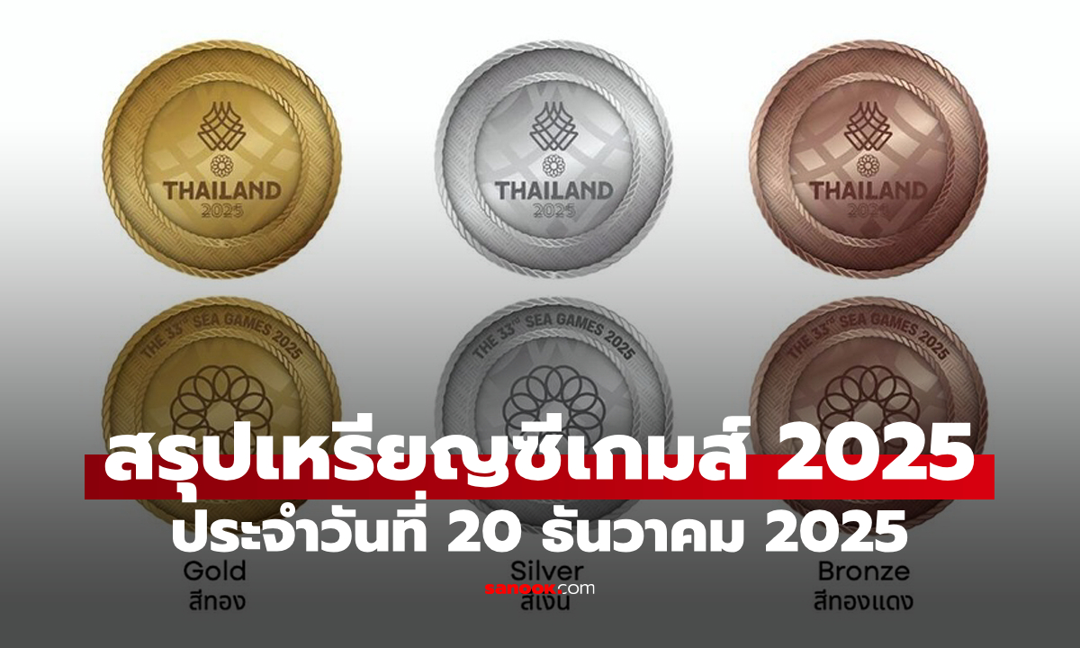 สรุปเหรียญซีเกมส์ 2025 ล่าสุด วันที่ 20 ธ.ค. 68 ไทยเจ้าเหรียญทอง ทิ้งขาดกระจุย
