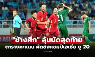 ตารางคะแนนล่าสุด "ทีมชาติไทย" ศึกชิงแชมป์เอเชีย 2027 รุ่นอายุไม่เกิน 20 ปี