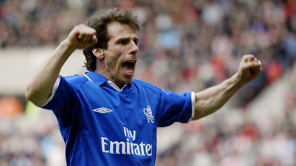 Gianfranco Zola of Chelsea celebrates scoring the equalising goal