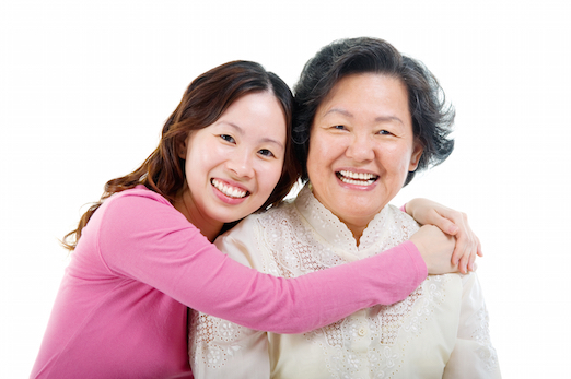 Asian senior woman and daughter