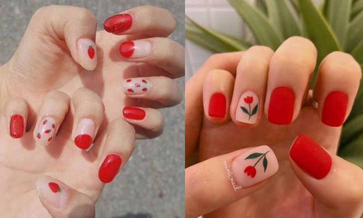 ลายเพ้นท์เล็บสีแดง