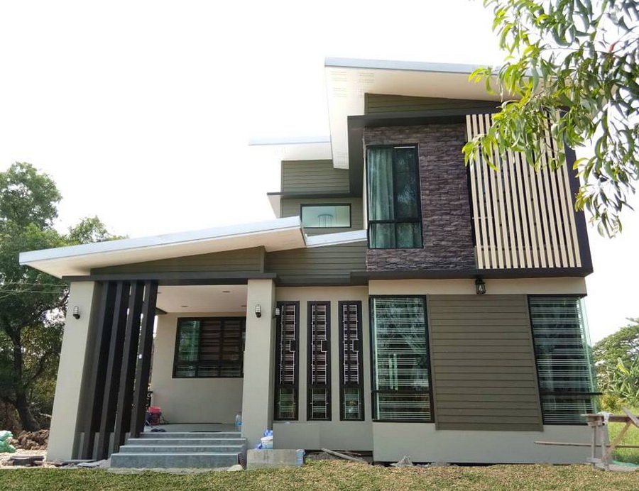 บ้านชั้นครึ่งสไตล์โมเดิร์น ดีไซน์เรขาคณิตสุดทันสมัย 3 ห้องนอน 2 ห้องน้ำ พื้นที่ใช้สอย 158 ตรม