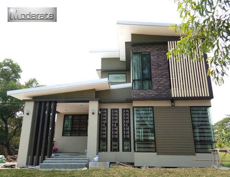 บ้านชั้นครึ่งสไตล์โมเดิร์น ดีไซน์เรขาคณิตสุดทันสมัย 3 ห้องนอน 2 ห้องน้ำ พื้นที่ใช้สอย 158 ตรม