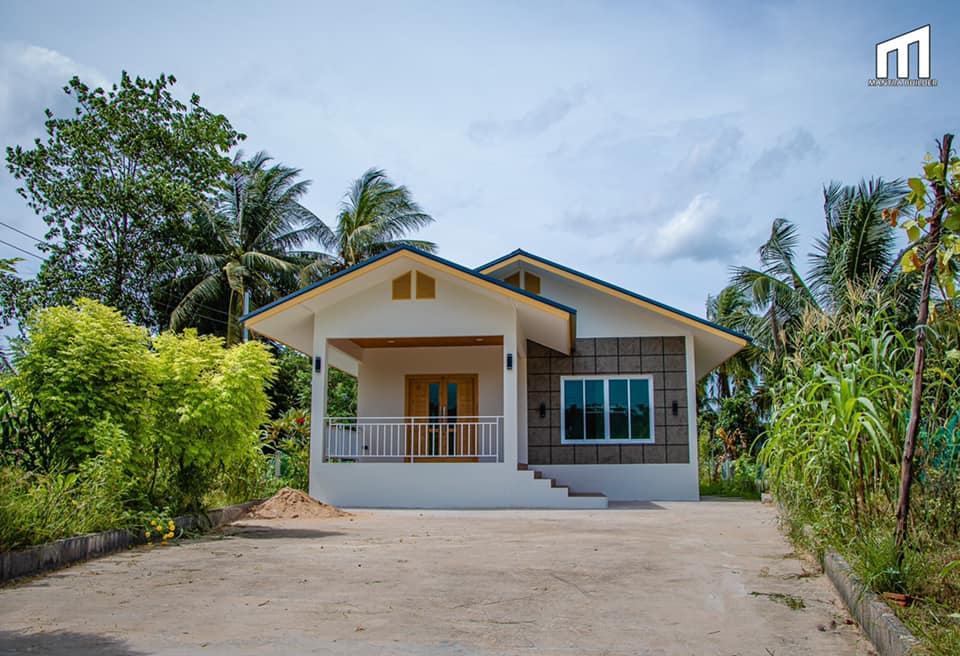 บ้านชั้นเดียวสไตล์คอนเทมโพรารี ออกแบบหลังคาทรงหน้าจั่ว 2 ชั้น 2 ห้องนอน 1 ห้องน้ำ