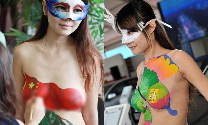 แรงที่สุดในปฐพี! พริตตี้จีนเพนท์เต้าในงานมอเตอร์โชว์
