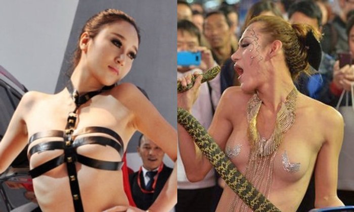 ฉาวไม่เลิก! พริตตี้เปลือยเต้าเน้นๆในงานมอเตอร์โชว์จีน