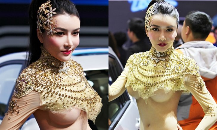 เสียวโว้ย! พริตตี้จีนโชว์อึ๋มเต็มตากลางงานมอเตอร์โชว์