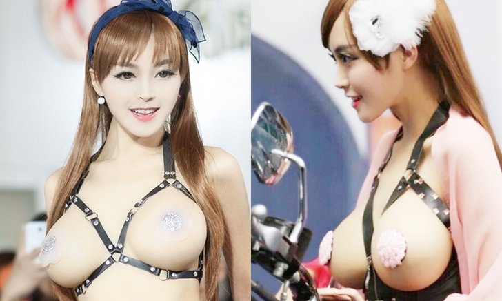 มาไกลขนาดนี้! พริตตี้จีน 'คัพ G' เปิดเต้าล้นเต็มตาที่งานมอเตอร์โชว์