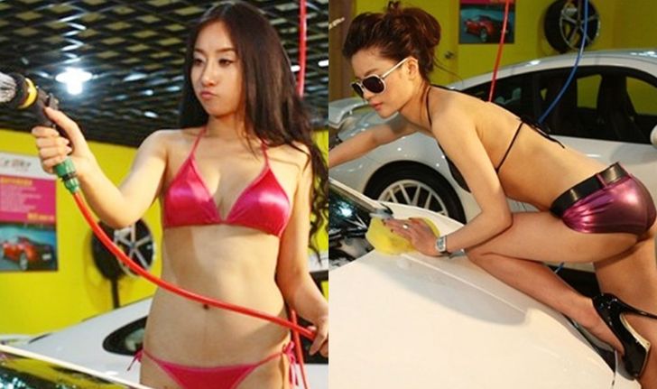 น่าโดน! ร้านล้างรถจีนจ้างสาวแต่งเซ็กซี่ล้างรถให้ลูกค้า