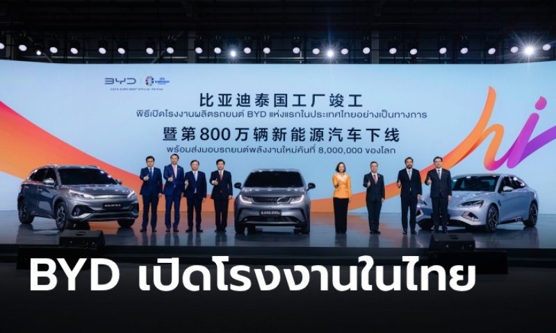 BYD เปิดโรงงาน จ.ระยอง ประเดิมส่งมอบรถคันที่ 8 ล้านจากสายการผลิตไทย