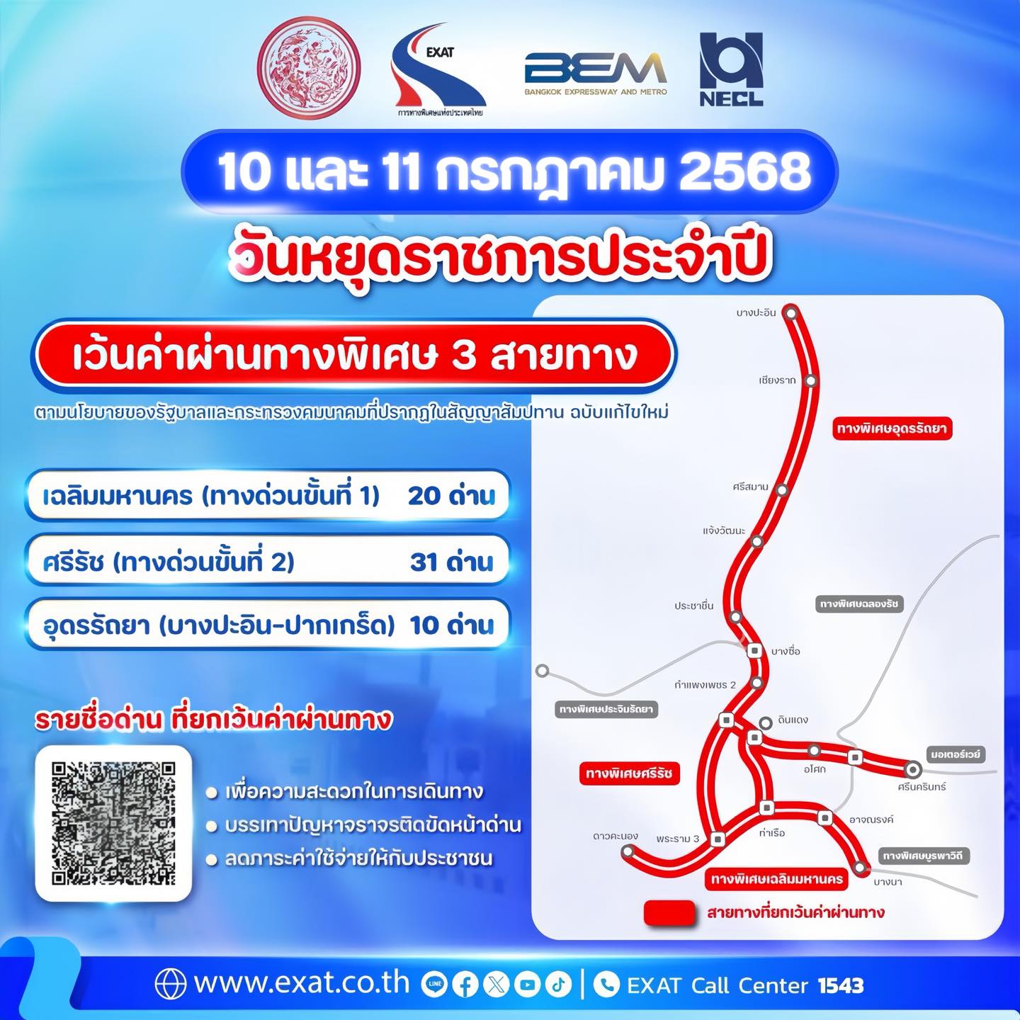 ทางด่วนฟรี กรกฎาคม 2568