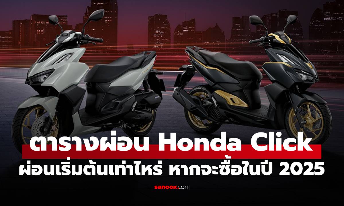 เปิดตารางผ่อน รถมอเตอร์ไซค์ Honda Click 2025 ทุกรุ่น เริ่มต้นแค่หลักพัน!
