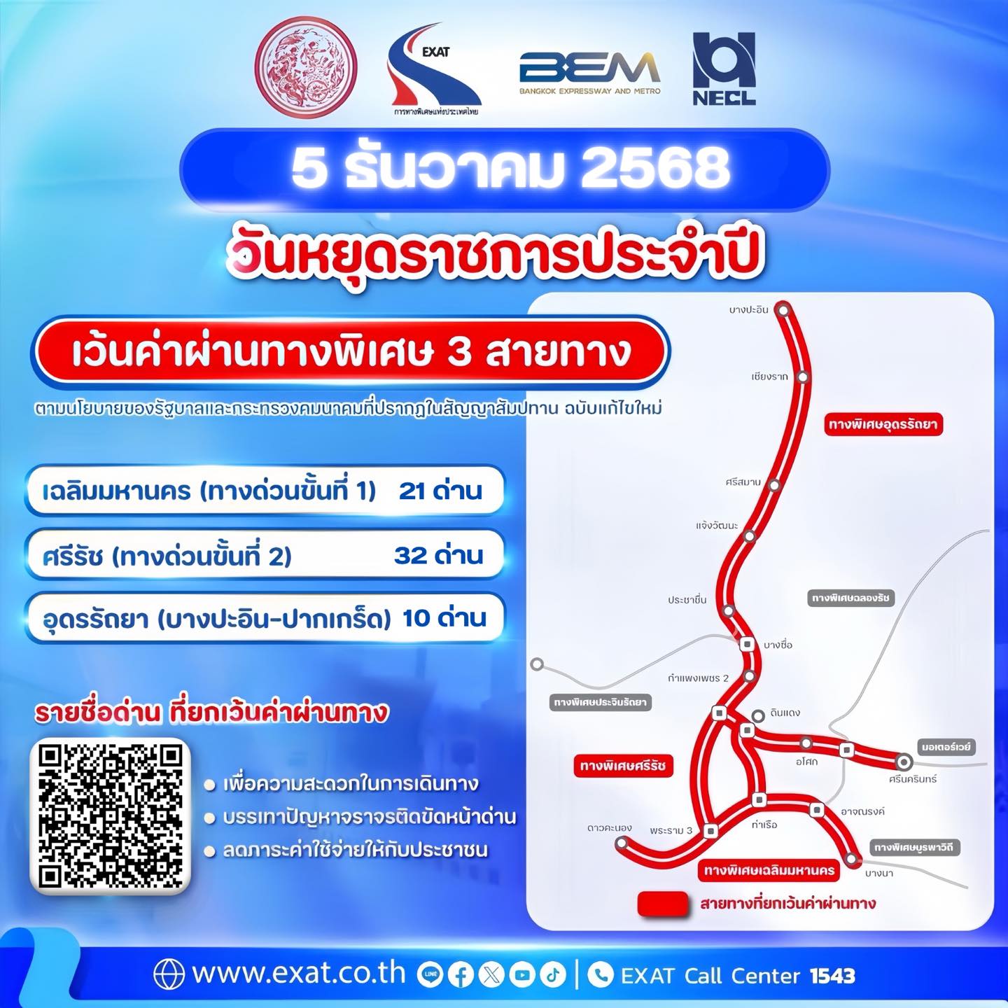 ทางด่วนฟรี 5 ธันวาคม 2568