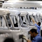 Kombi's lined up at the Volkswagen plant in Sao Bernardo do Campo