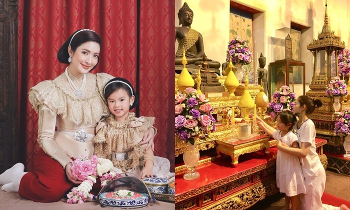 คุณแม่สอนมาดี น้องปีใหม่ ลูกสาวแอฟ ทักษอร ชอบเข้าวัดทำบุญใส่บาตร