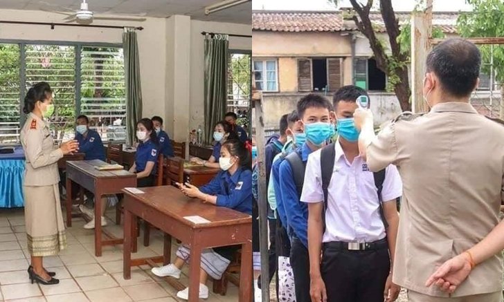 ภาพบรรยากาศเปิดเรียนวันแรกหลังจากโควิด-19 ของโรงเรียนจาก สปป. ลาว