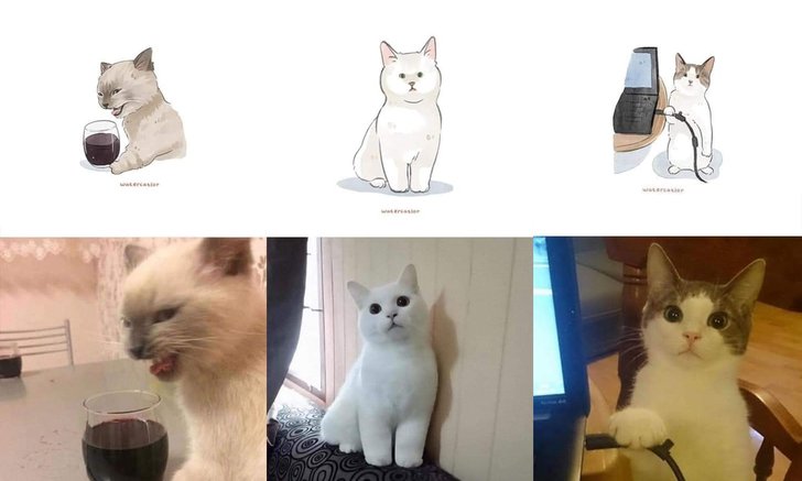 เป็นน่ารัก! ภาพวาดสุดตะมุตะมิ เปลี่ยนรูปถ่ายน้องแมวเป็นการ์ตูน