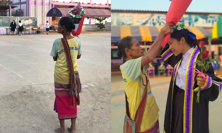 ครูสาวประทับใจ คุณยายชาวดอย ยืนรอมอบดอกไม้ให้หลานวันปัจฉิมนิเทศ