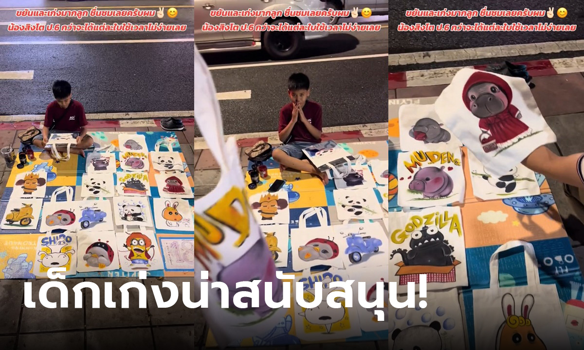 เด็กเก่งของจริง น้องสิงโต เด็ก ป.6 เพ้นท์กระเป๋าขายหลังเวลาเรียน ฝีมือไม่ธรรมดา