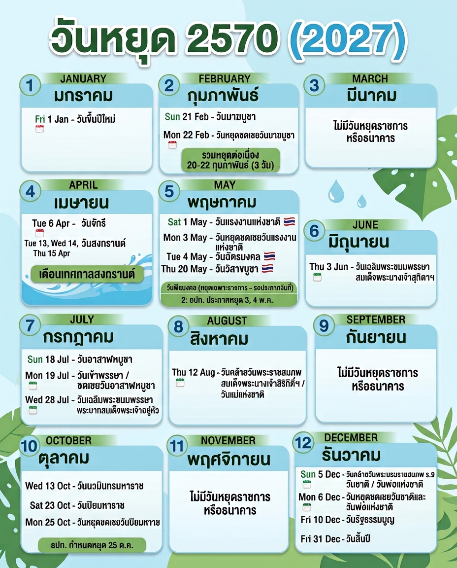 ปฏิทินวันหยุด 2570
