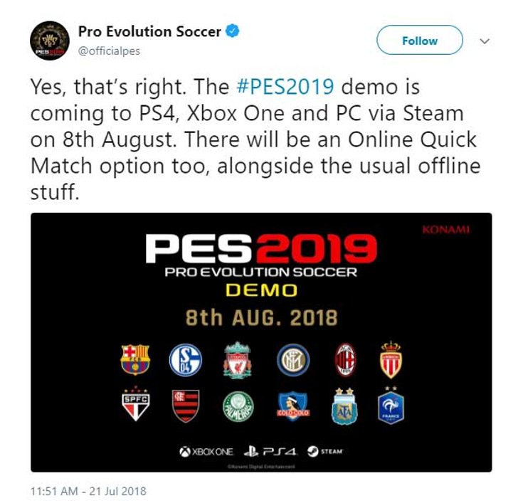 steam pro evolution soccer 2019 demo