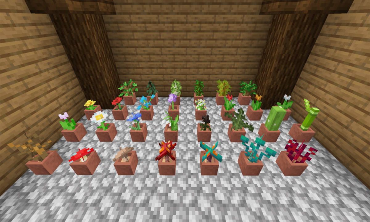 Minecraft สูตรสร้าง Flower Pot กระถางสำหรับเก็บพืชนานาพันธุ์ พร้อม Mod  กระถางหลากสี