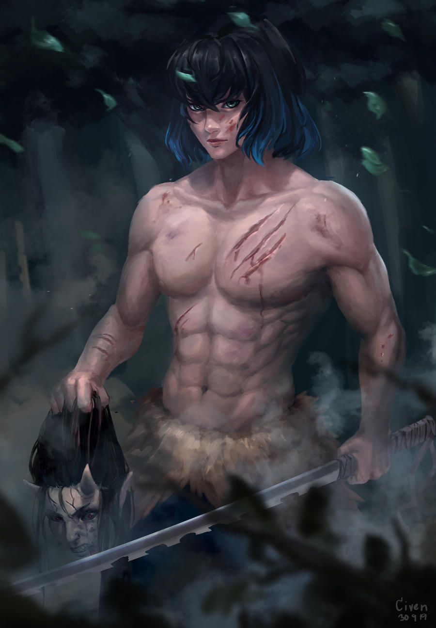 แฟนอาร์ตตัวละคร ฮาชิบิระ อิโนะสุเกะ Hashibira Inosuke ในดาบพิฆาตอสูร จาก CivenE