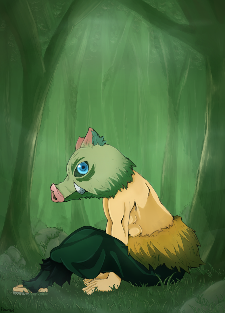 แฟนอาร์ตตัวละคร ฮาชิบิระ อิโนะสุเกะ Hashibira Inosuke ในดาบพิฆาตอสูร จาก DommUni