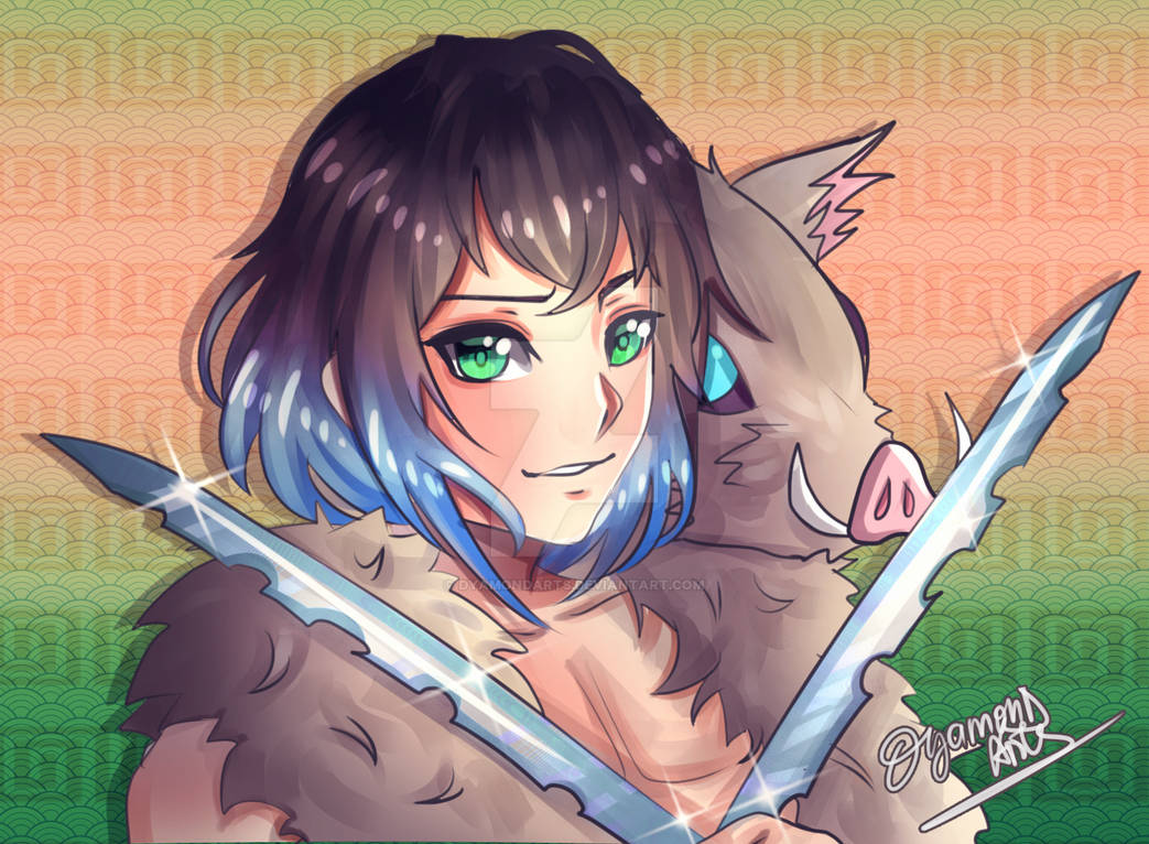 แฟนอาร์ตตัวละคร ฮาชิบิระ อิโนะสุเกะ Hashibira Inosuke ในดาบพิฆาตอสูร จาก DyamondArts