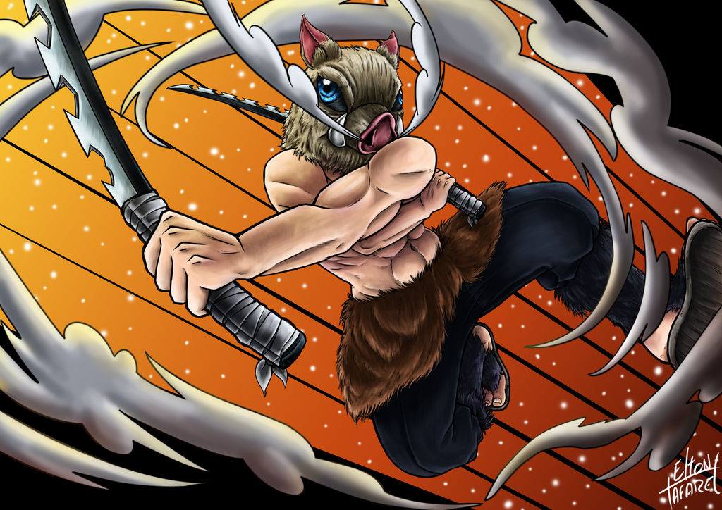 แฟนอาร์ตตัวละคร ฮาชิบิระ อิโนะสุเกะ Hashibira Inosuke ในดาบพิฆาตอสูร จาก EltonDs