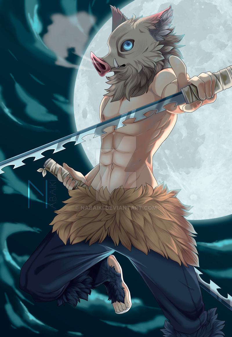 แฟนอาร์ตตัวละคร ฮาชิบิระ อิโนะสุเกะ Hashibira Inosuke ในดาบพิฆาตอสูร จาก Nabaiki