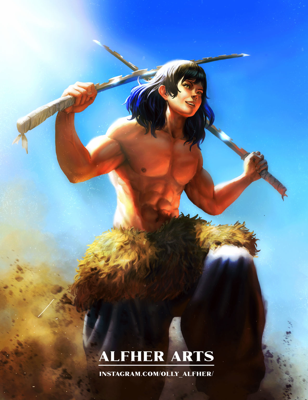 แฟนอาร์ตตัวละคร ฮาชิบิระ อิโนะสุเกะ Hashibira Inosuke ในดาบพิฆาตอสูร จาก Oliver-Tsubasa