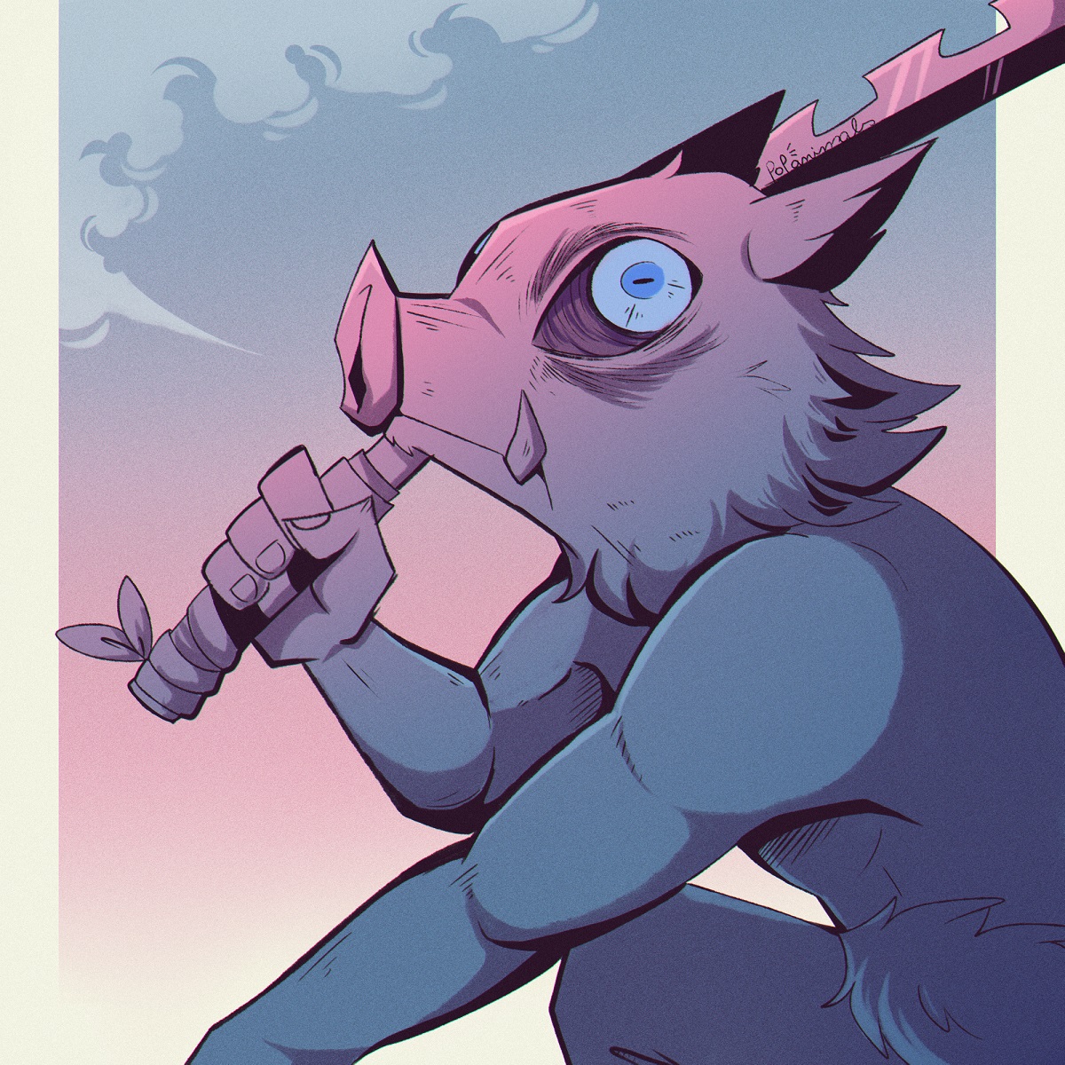 แฟนอาร์ตตัวละคร ฮาชิบิระ อิโนะสุเกะ Hashibira Inosuke ในดาบพิฆาตอสูร จาก PopAnimals