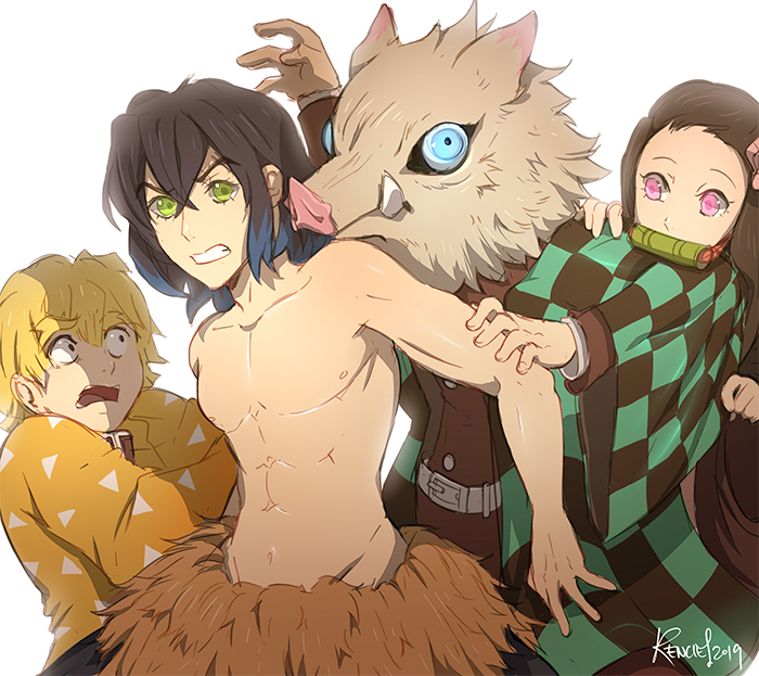 แฟนอาร์ตตัวละคร ฮาชิบิระ อิโนะสุเกะ Hashibira Inosuke ในดาบพิฆาตอสูร จาก Renciel