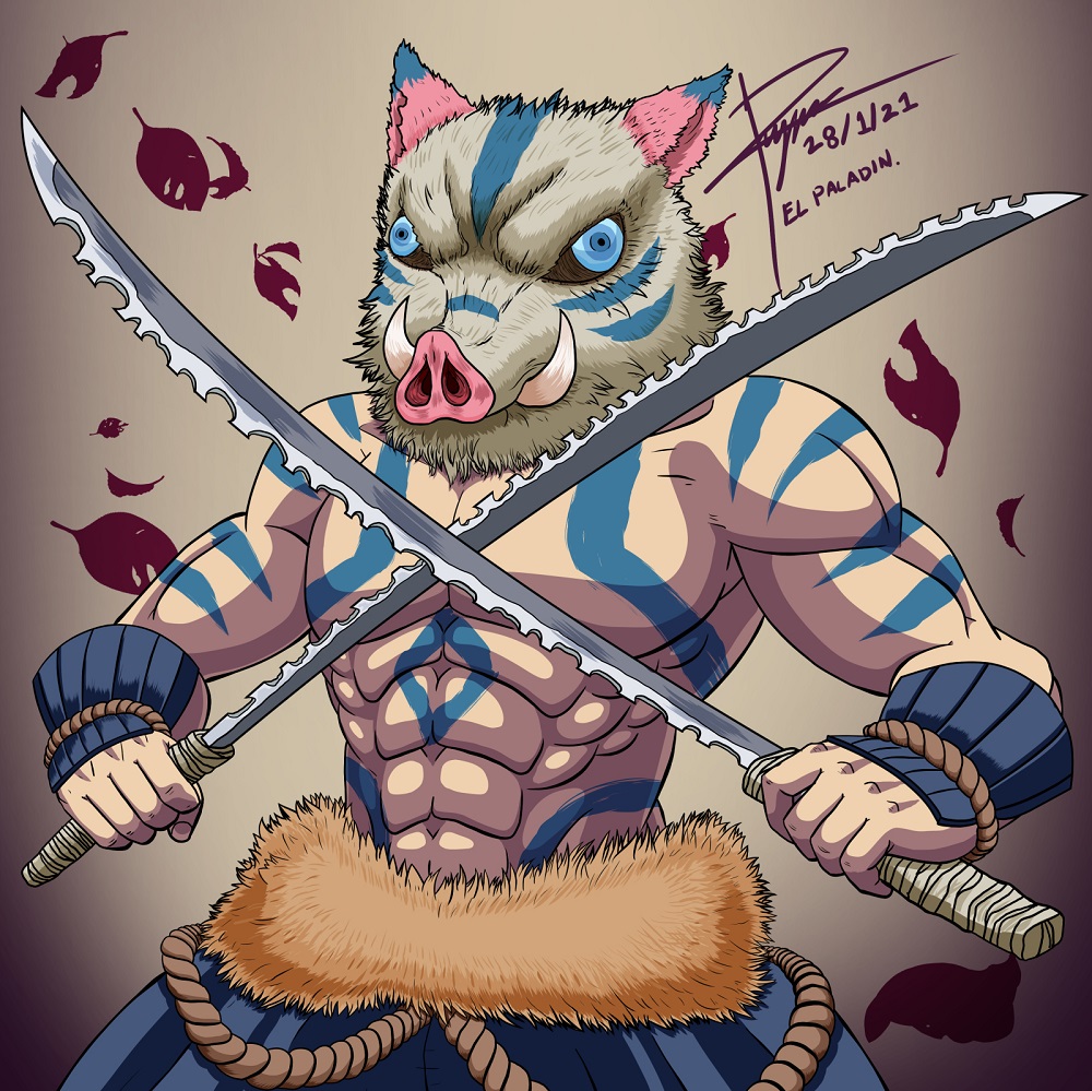 แฟนอาร์ตตัวละคร ฮาชิบิระ อิโนะสุเกะ Hashibira Inosuke ในดาบพิฆาตอสูร จาก WilliamThePaladin