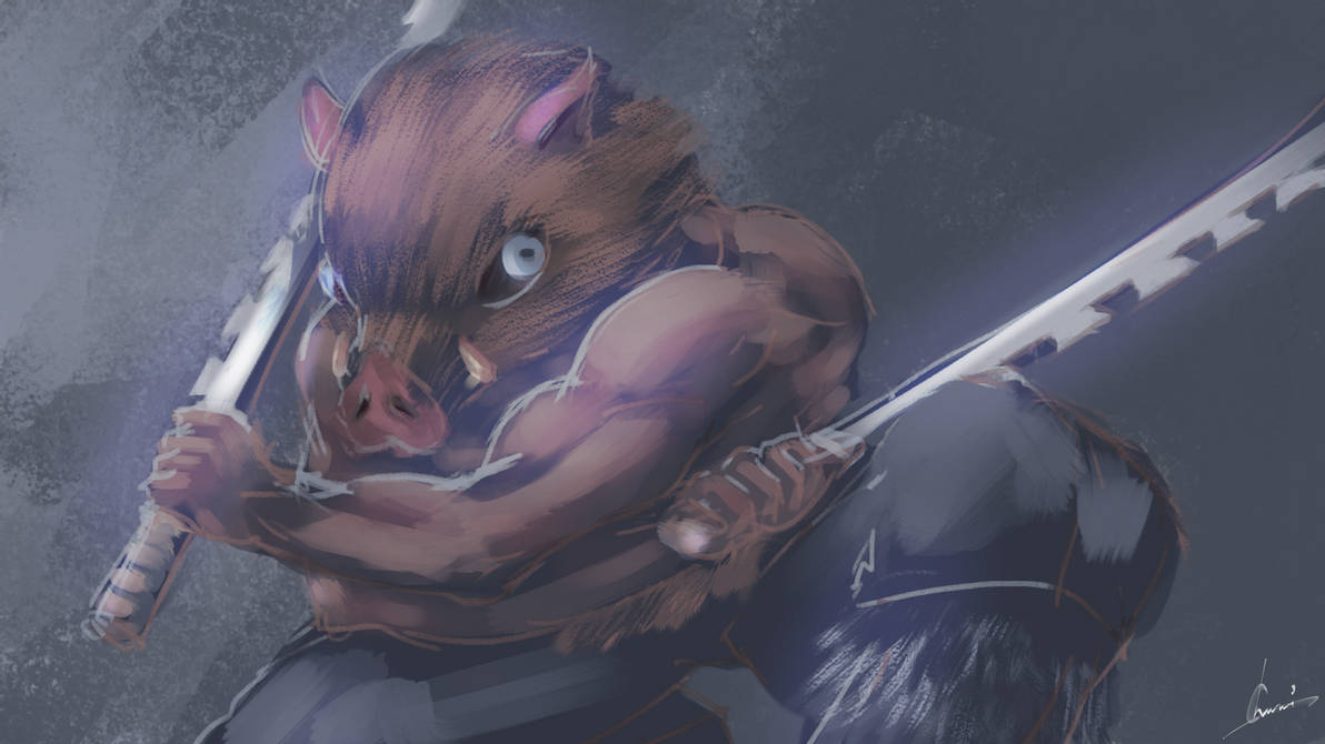 แฟนอาร์ตตัวละคร ฮาชิบิระ อิโนะสุเกะ Hashibira Inosuke ในดาบพิฆาตอสูร จาก chururi