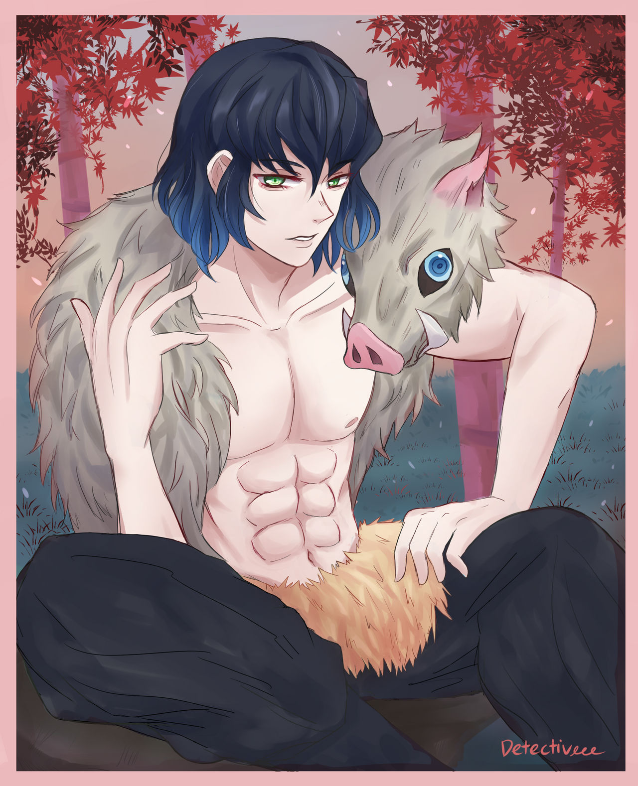 แฟนอาร์ตตัวละคร ฮาชิบิระ อิโนะสุเกะ Hashibira Inosuke ในดาบพิฆาตอสูร จาก detectiveee